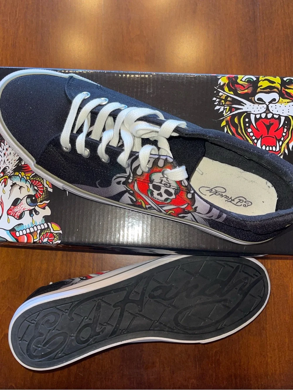 Ed Hardy Black Sneakers with Red and White Skull Graphic